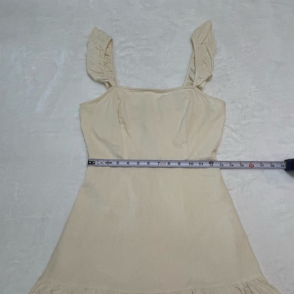 Small Mini Dress Cream White Champagne Zippered Back Frills Cute Summer​ - Picture 5 of 8